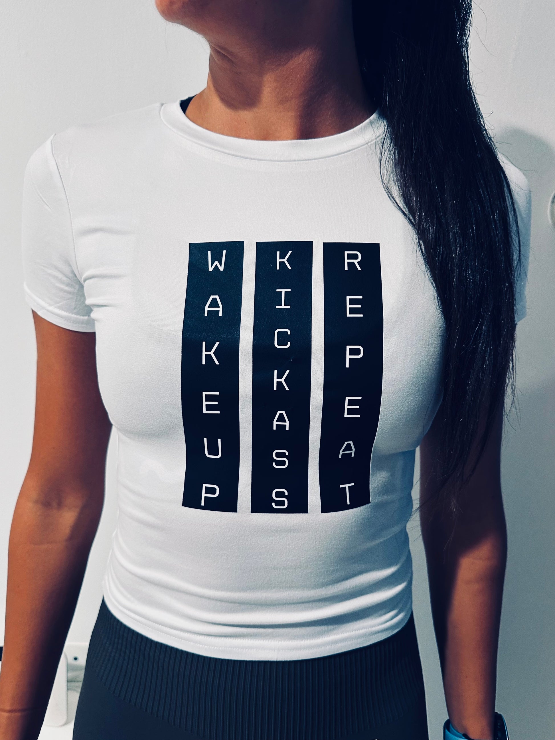 White T-shirt : WAKE UP/ KICK ASS / REPEAT - Bala Hdoud 